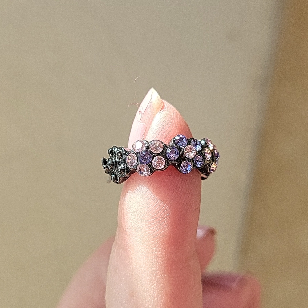 Pink and purple flower crystal earrings - Picture 7 of 8